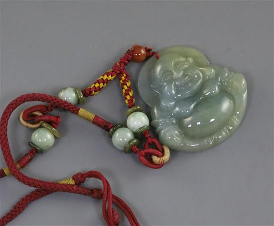 A Chinese jadeite Budai pendant, 4.8cm